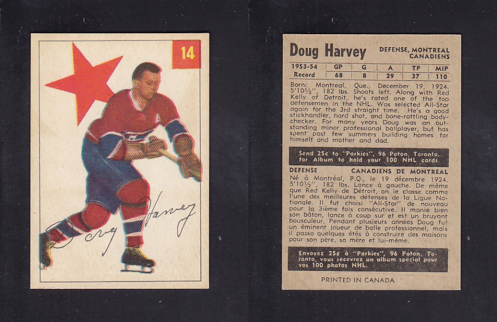 1954-55 PARKHURST HOCKEY CARD #14 D. HARVEY photo