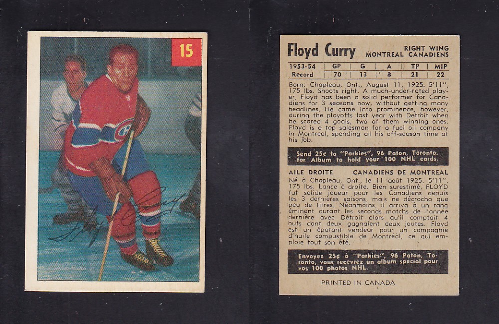 1954-55 PARKHURST HOCKEY CARD #15 F. CURRY photo