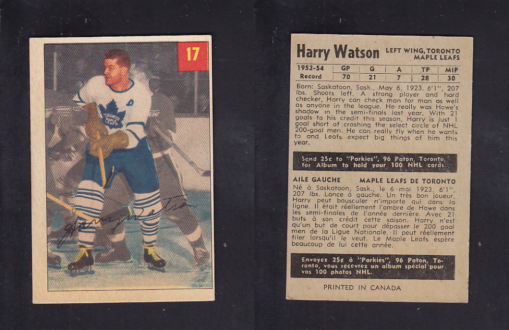 1954-55 PARKHURST HOCKEY CARD #17 H. WATSON photo