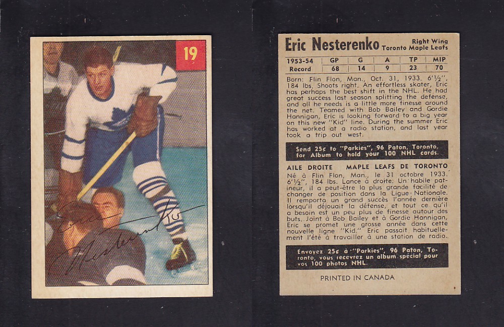 1954-55 PARKHURST HOCKEY CARD #19 E. NESTERENKO photo