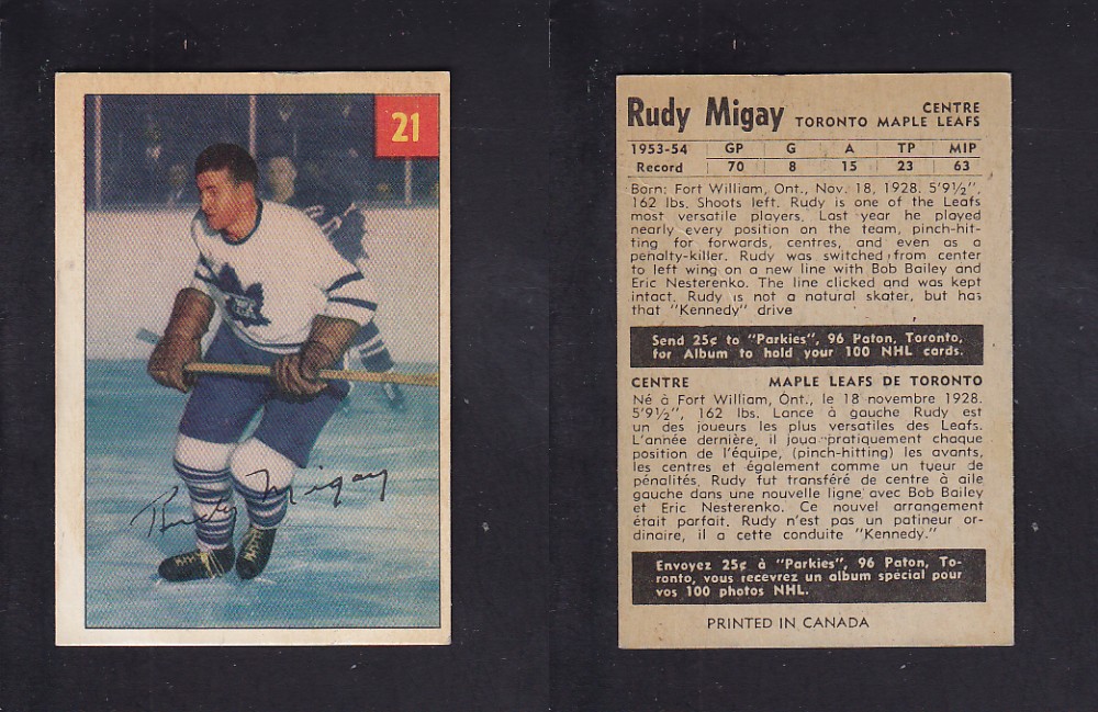 1954-55 PARKHURST HOCKEY CARD #21 R. MIGAY photo