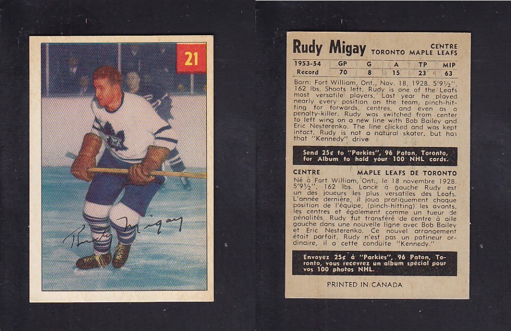 1954-55 PARKHURST HOCKEY CARD #21 R. MIGAY photo