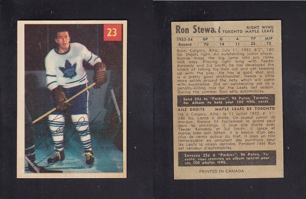 1954-55 PARKHURST HOCKEY CARD #23 R. STEWART photo