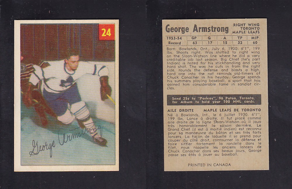 1954-55 PARKHURST HOCKEY CARD #24 G. ARMSTRONG photo