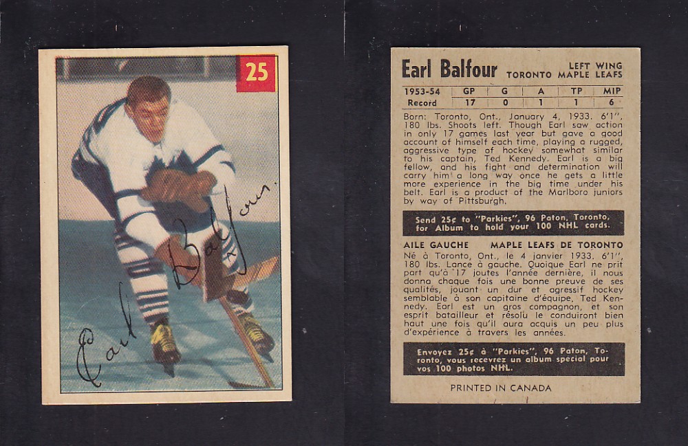 1954-55 PARKHURST HOCKEY CARD #25 E. BALFOUR photo