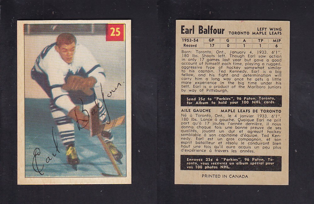 1954-55 PARKHURST HOCKEY CARD #25 E. BALFOUR photo