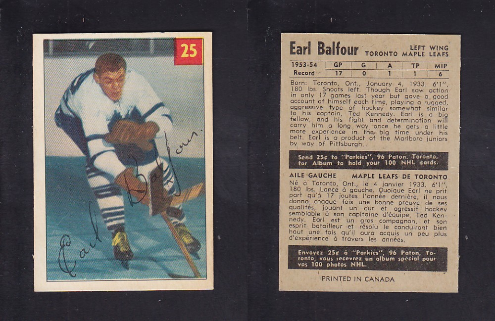 1954-55 PARKHURST HOCKEY CARD #25 E. BALFOUR photo