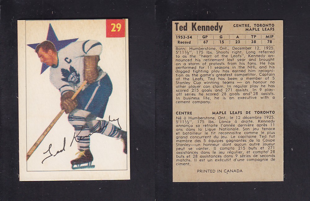 1954-55 PARKHURST HOCKEY CARD #29 T. KENNEDY photo