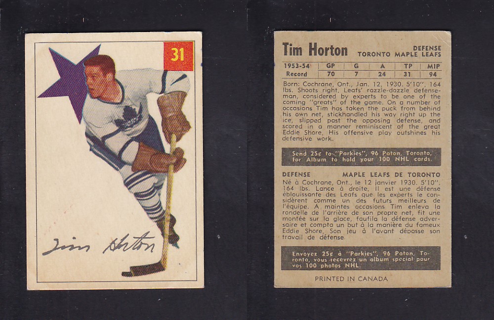 1954-55 PARKHURST HOCKEY CARD #31 T. HORTON photo