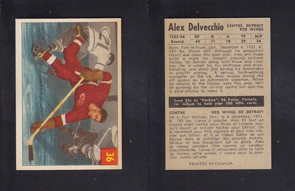 1954-55 PARKHURST HOCKEY CARD #36 A. DELVECCHIO photo