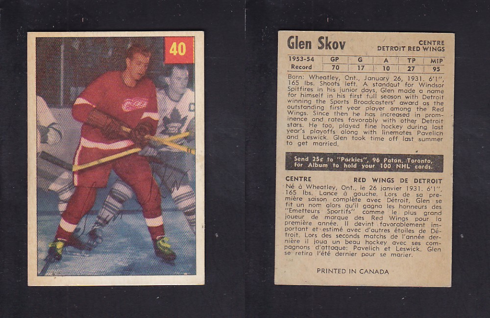 1954-55 PARKHURST HOCKEY CARD #40 G. SKOV photo