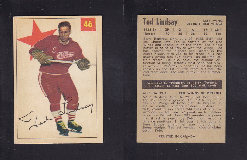 1954-55 PARKHURST HOCKEY CARD #46 T. LINDSAY photo