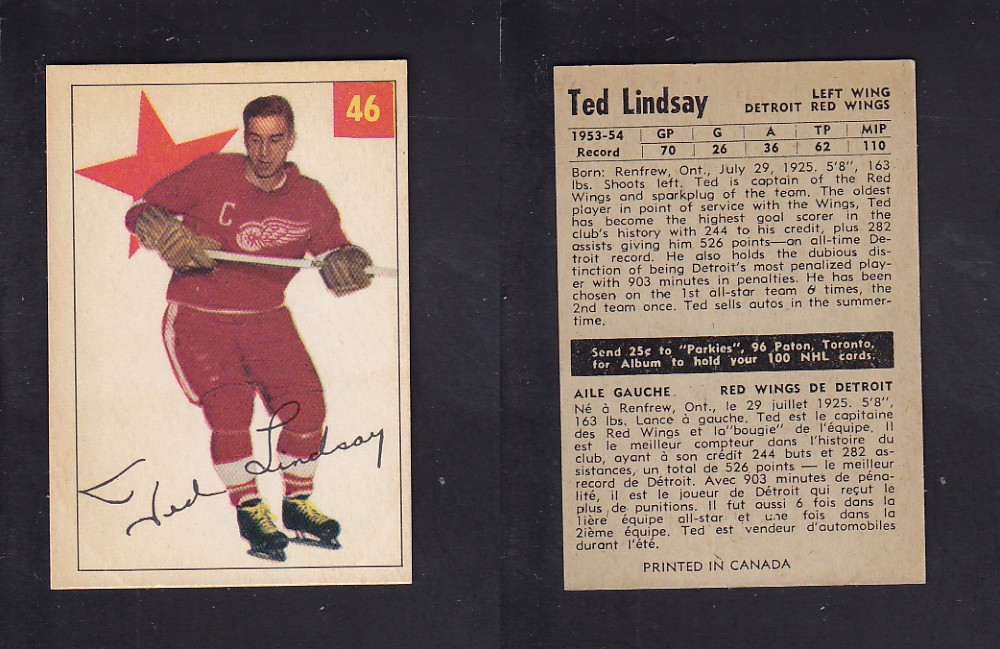 1954-55 PARKHURST HOCKEY CARD #46 T. LINDSAY photo