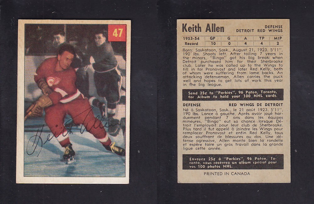 1954-55 PARKHURST HOCKEY CARD #47 K. ALLEN photo