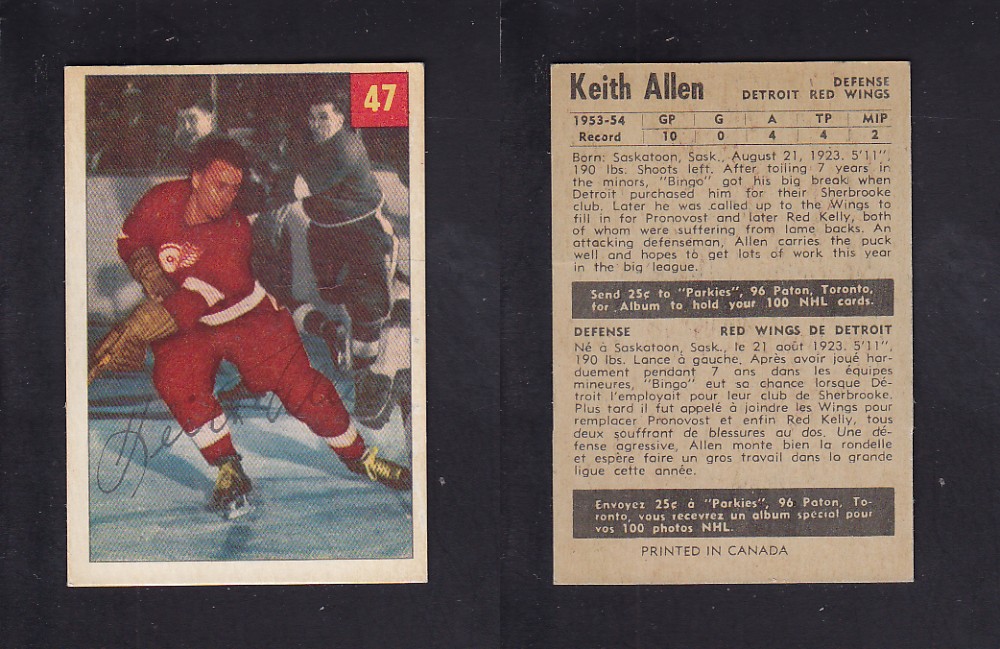 1954-55 PARKHURST HOCKEY CARD #47 K. ALLEN photo