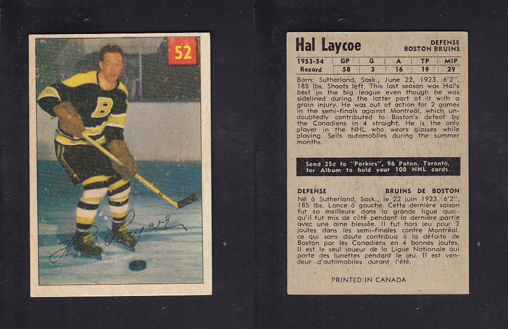 1954-55 PARKHURST HOCKEY CARD #52 H. LAYCOE photo