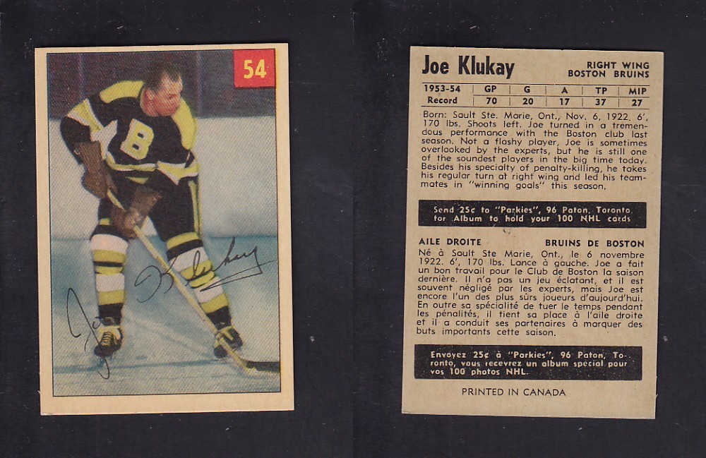 1954-55 PARKHURST HOCKEY CARD #54 J. KLUKAY photo