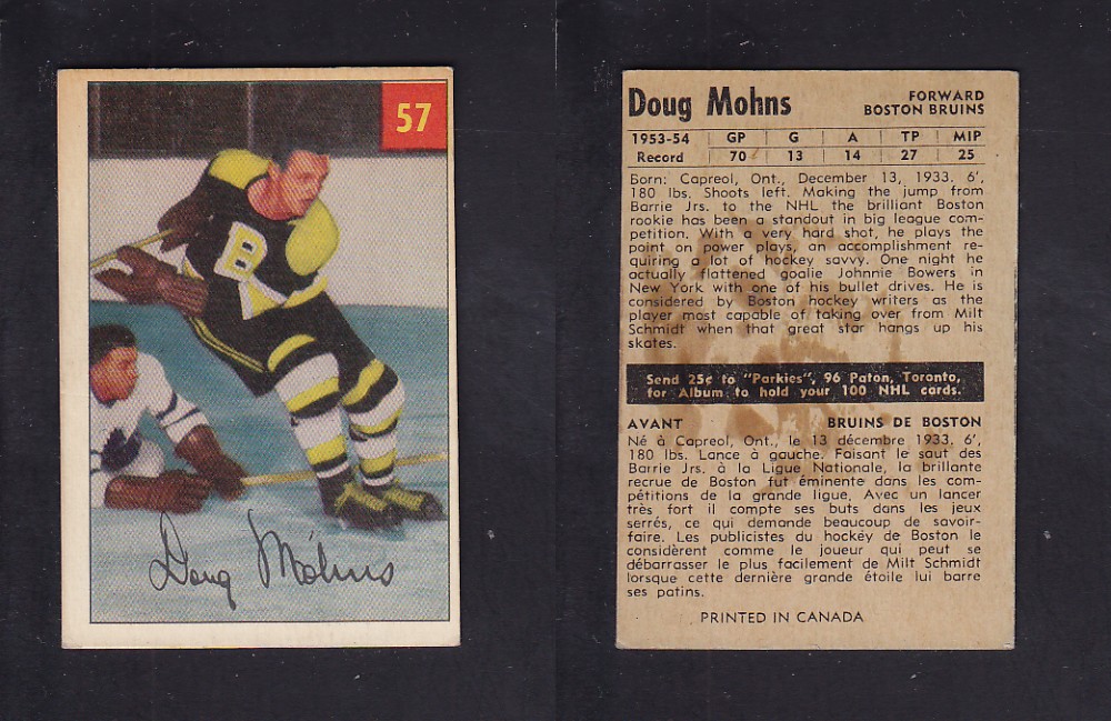 1954-55 PARKHURST HOCKEY CARD #57 D. MOHNS photo