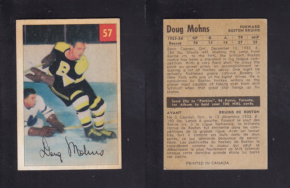 1954-55 PARKHURST HOCKEY CARD #57 D. MOHNS photo