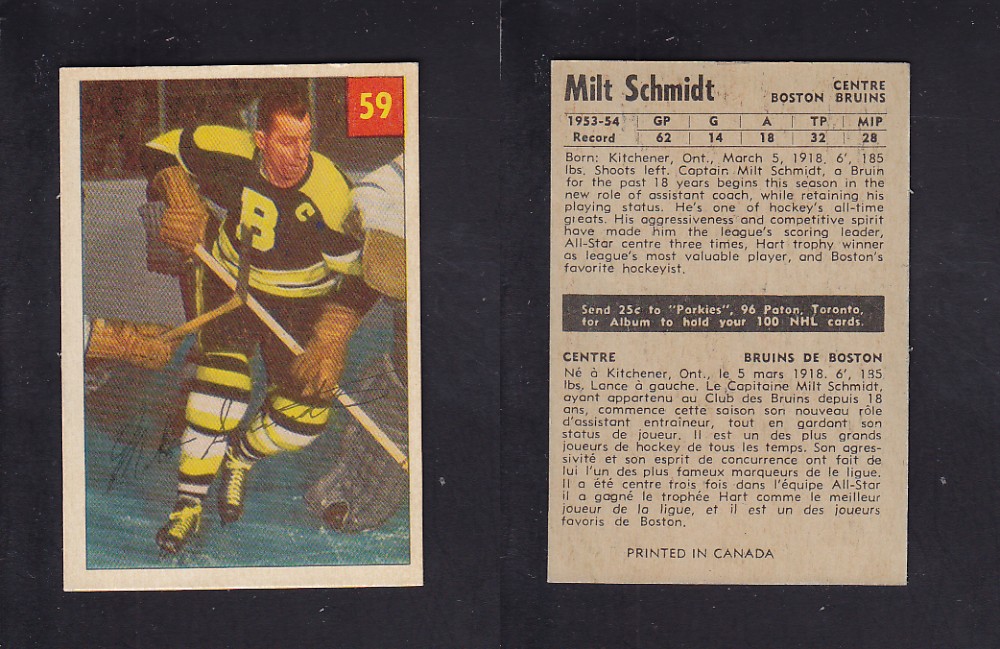 1954-55 PARKHURST HOCKEY CARD #59 M. SCHMIDT photo