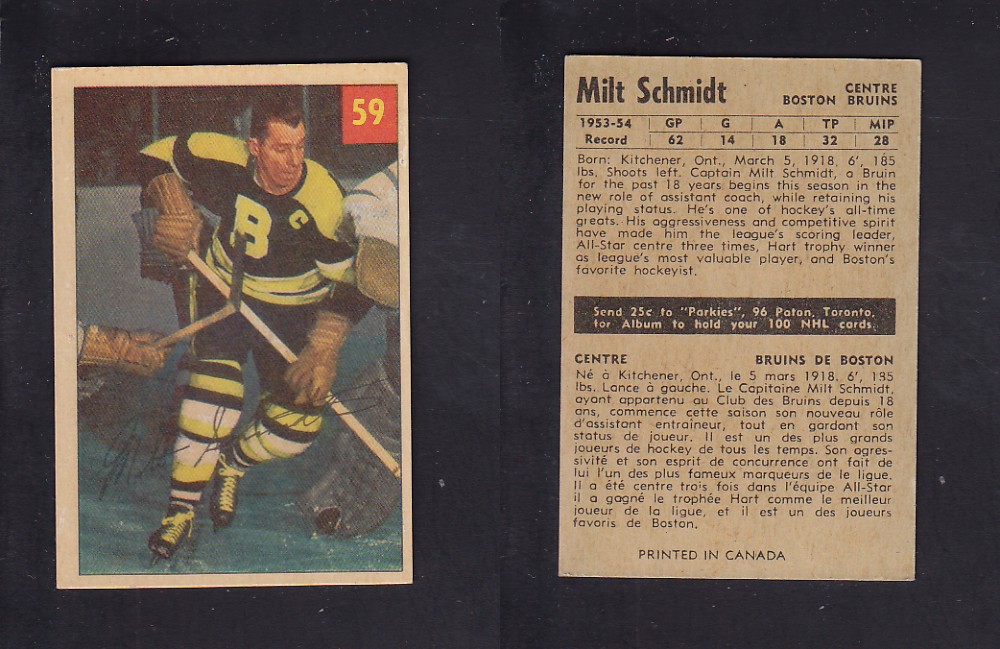 1954-55 PARKHURST HOCKEY CARD #59 M. SCHMIDT photo