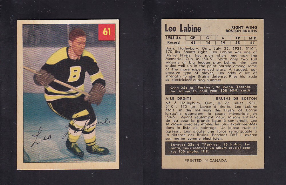 1954-55 PARKHURST HOCKEY CARD #61 L. LABINE photo