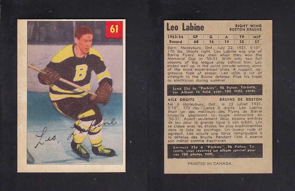 1954-55 PARKHURST HOCKEY CARD #61 L. LABINE photo