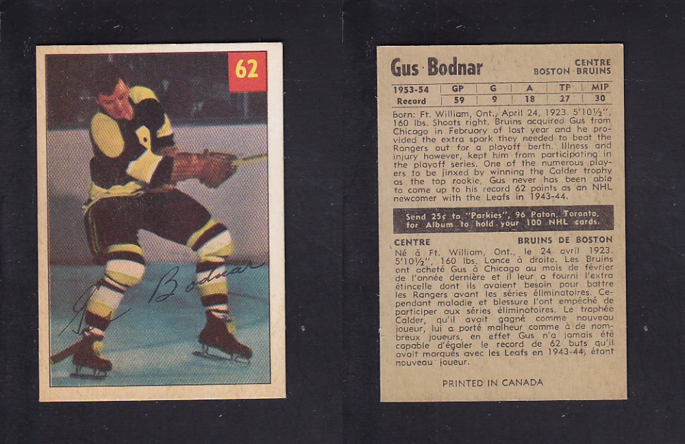 1954-55 PARKHURST HOCKEY CARD #62 G. BODNAR photo