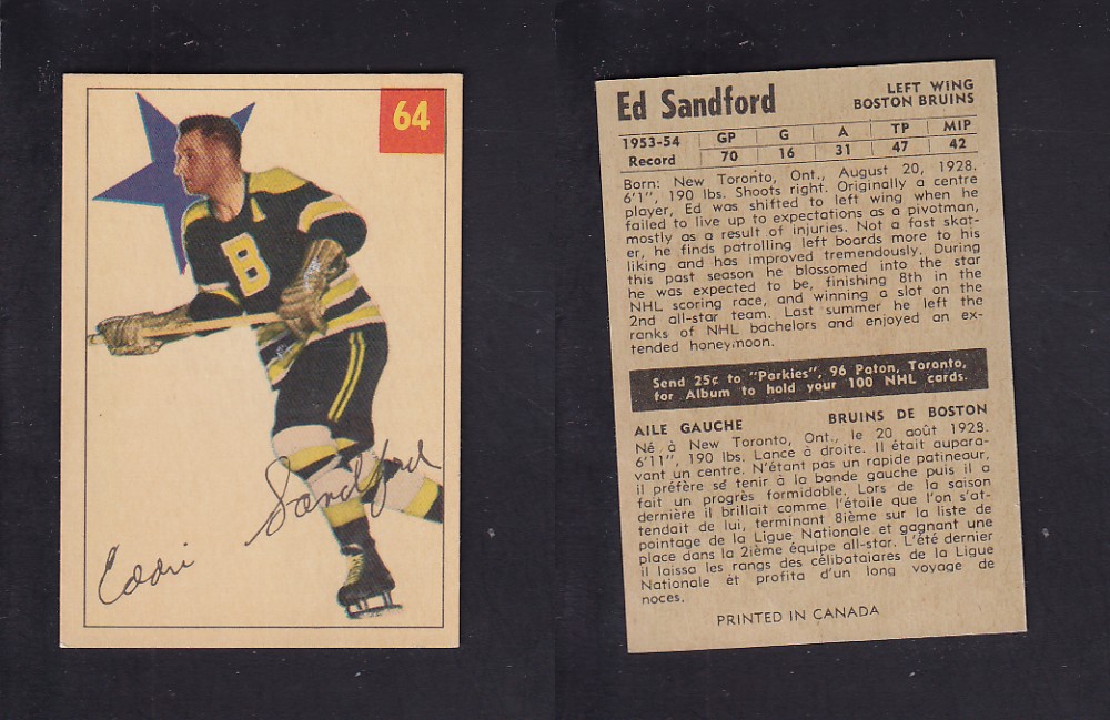 1954-55 PARKHURST HOCKEY CARD #64 E. SANDFORD photo