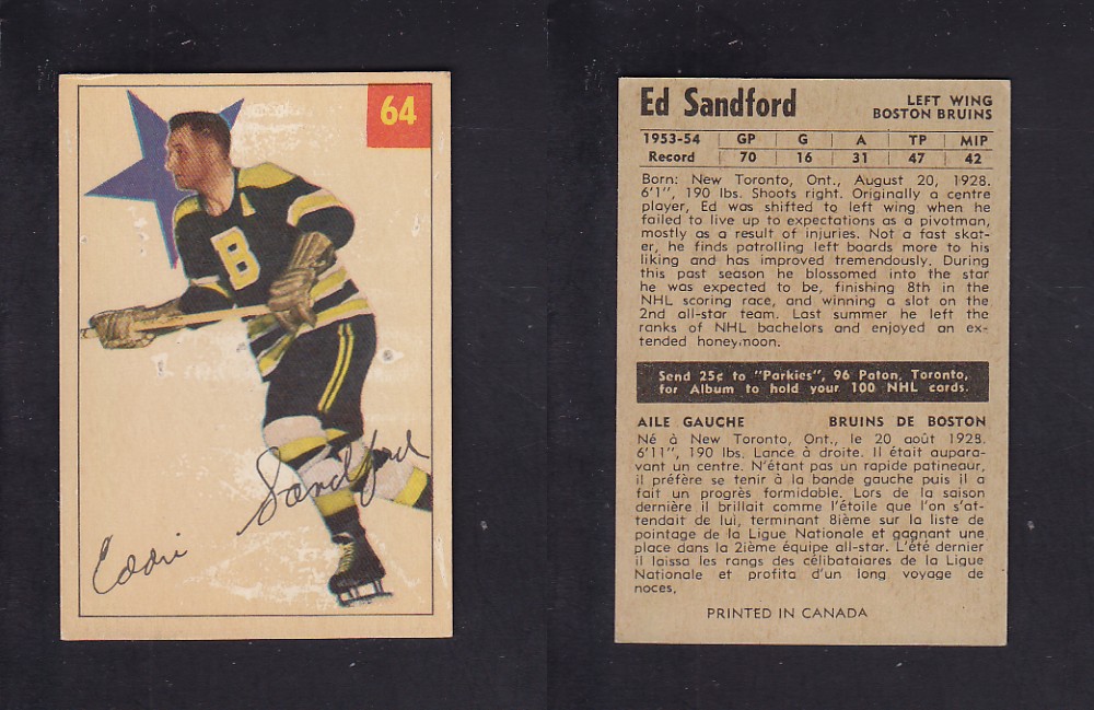 1954-55 PARKHURST HOCKEY CARD #64 E. SANDFORD photo