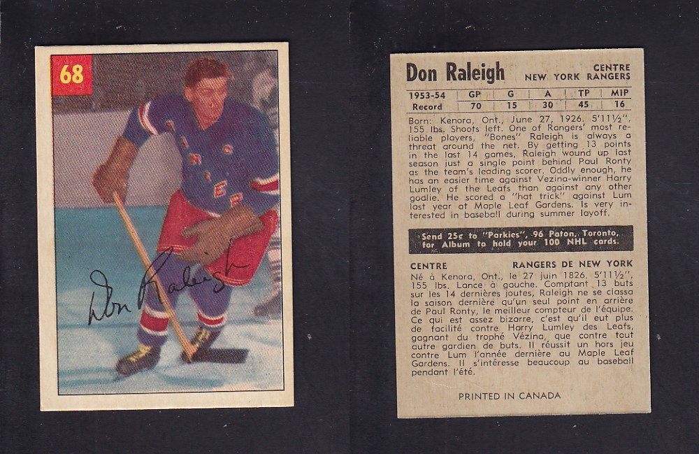 1954-55 PARKHURST HOCKEY CARD #68 D. RALEIGH photo