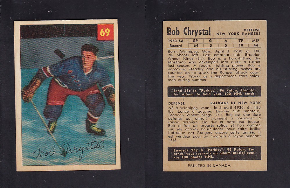 1954-55 PARKHURST HOCKEY CARD #69 B. CHRYSTAL photo