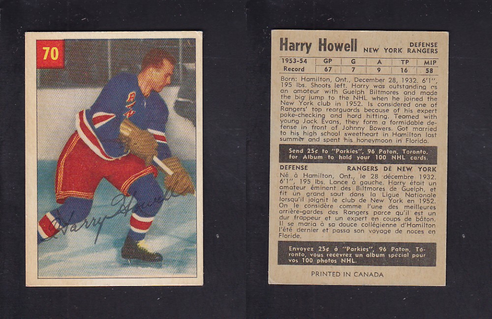 1954-55 PARKHURST HOCKEY CARD #70 H. HOWELL photo