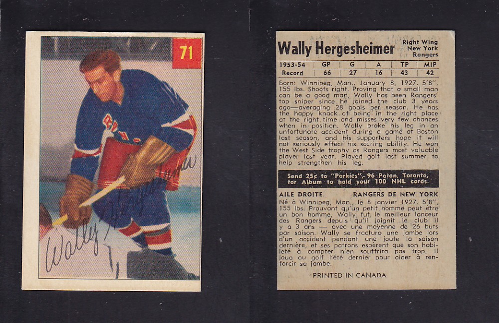 1954-55 PARKHURST HOCKEY CARD #71 W. HERGESHEIMER photo