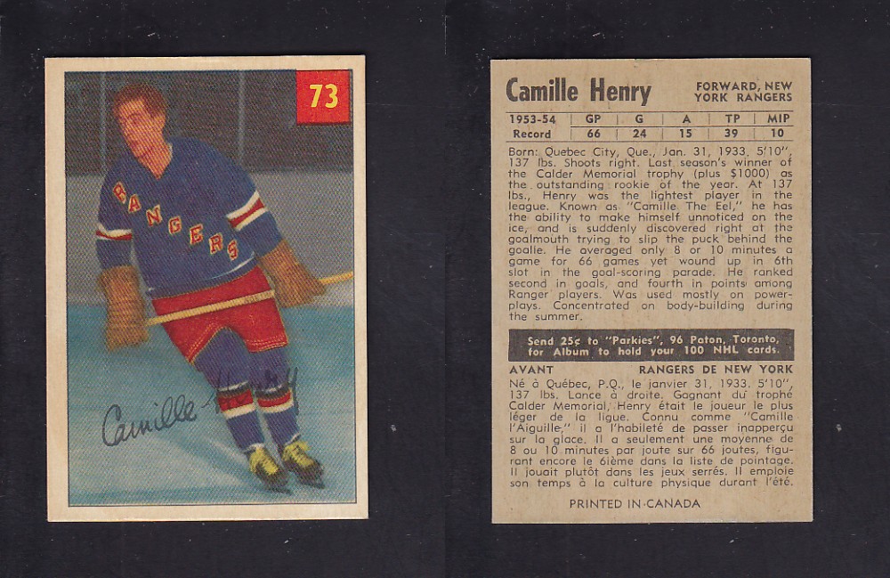 1954-55 PARKHURST HOCKEY CARD #73 C. HENRY photo