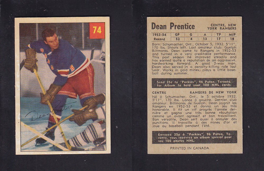 1954-55 PARKHURST HOCKEY CARD #74 D. PRENTICE photo