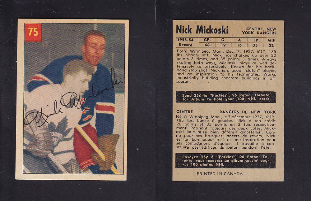 1954-55 PARKHURST HOCKEY CARD #75 N. MICKOSKI photo