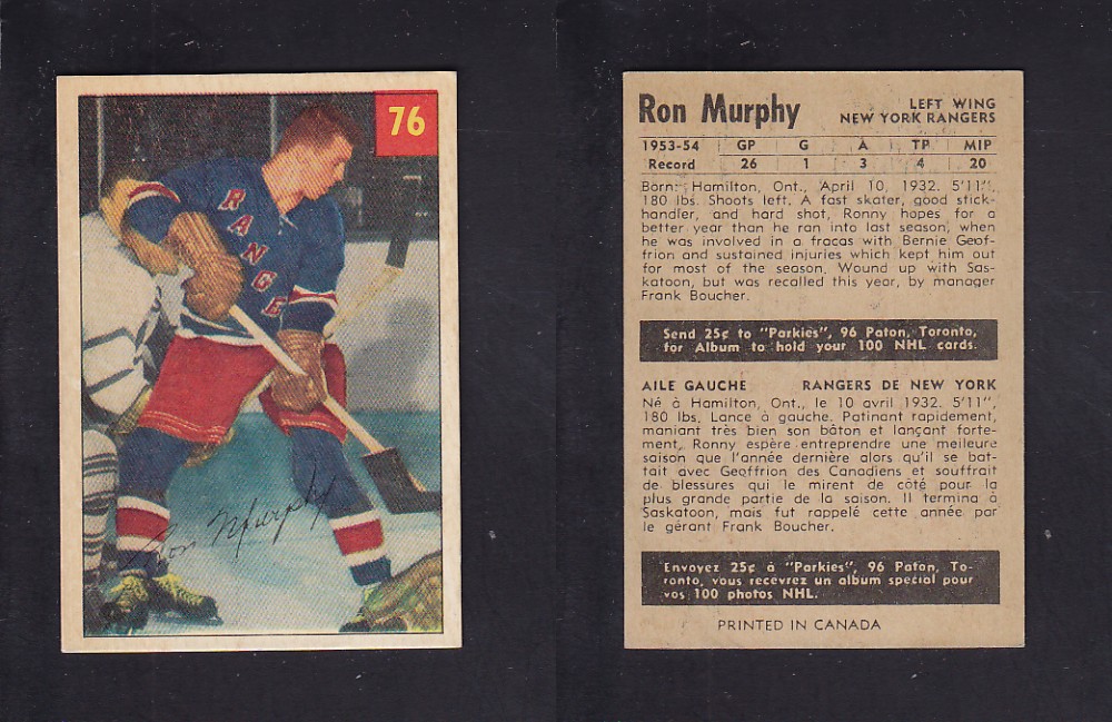 1954-55 PARKHURST HOCKEY CARD #76 R. MURPHY photo