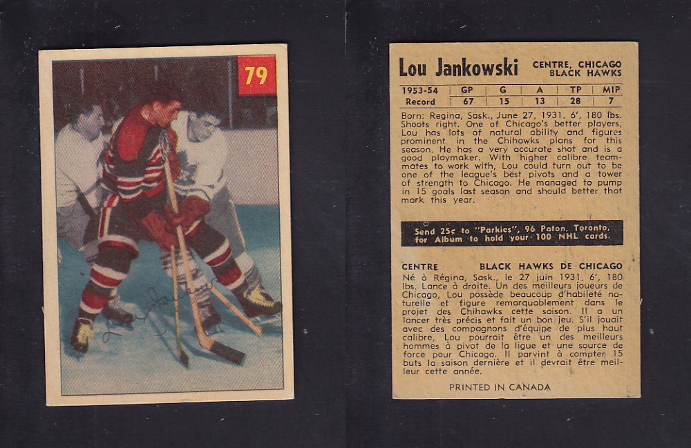 1954-55 PARKHURST HOCKEY CARD #79 L. JANKOWSKI photo