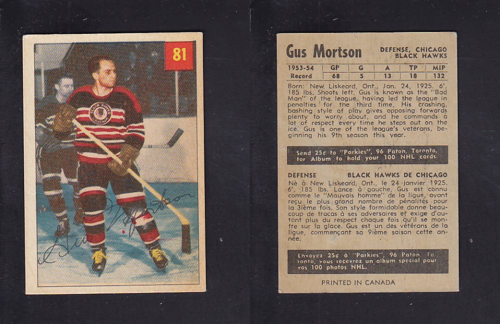 1954-55 PARKHURST HOCKEY CARD #81 G. MORTSON photo