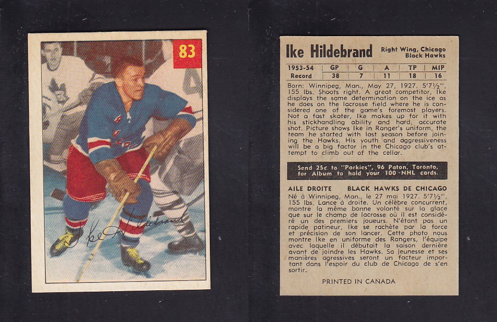 1954-55 PARKHURST HOCKEY CARD #83 I. HILDEBRAND photo