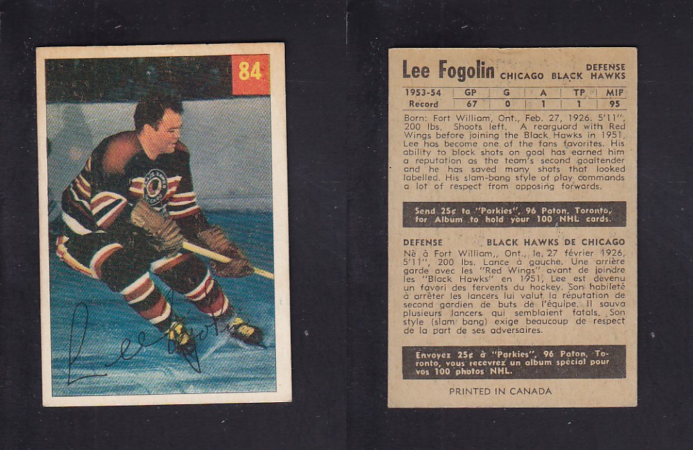 1954-55 PARKHURST HOCKEY CARD #84 L. FOGOLIN photo