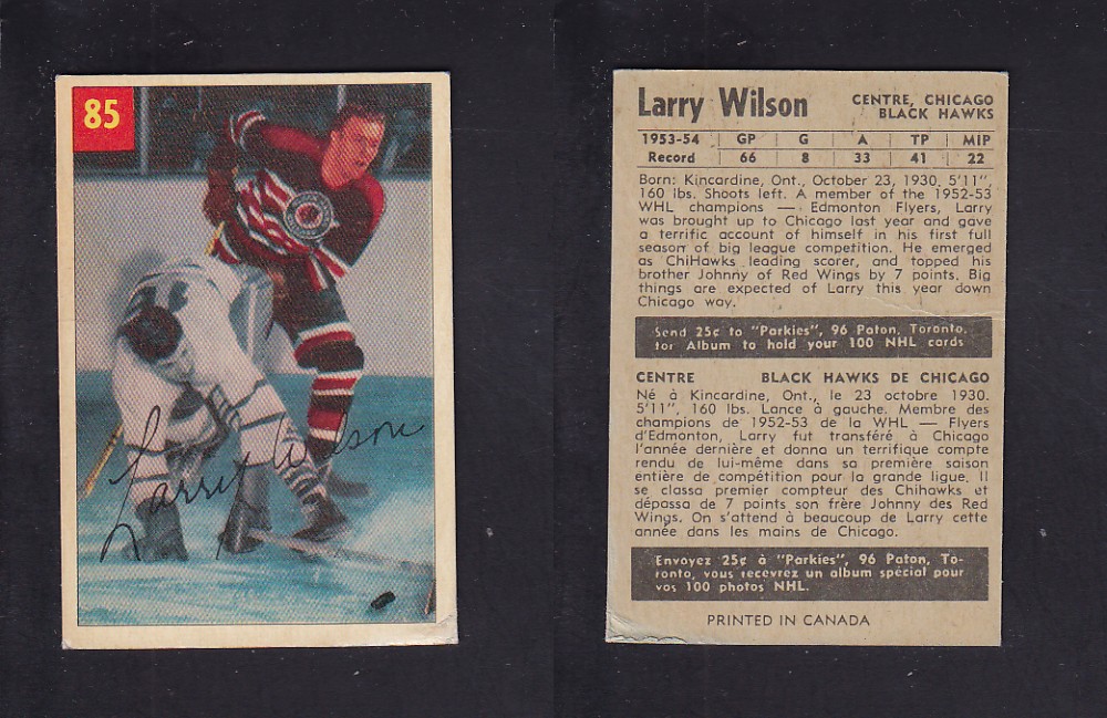 1954-55 PARKHURST HOCKEY CARD #85 L. WILSON photo