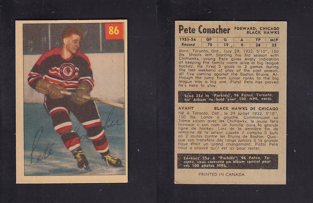 1954-55 PARKHURST HOCKEY CARD #86 P. CONACHER photo