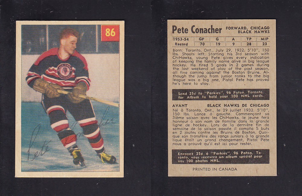 1954-55 PARKHURST HOCKEY CARD #86 P. CONACHER photo