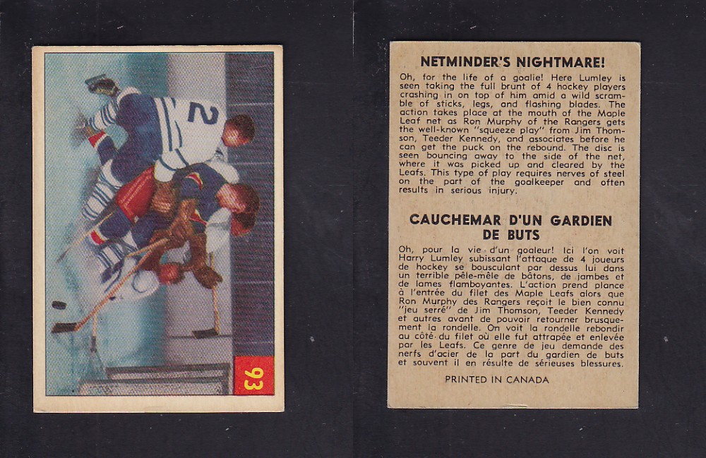 1954-55 PARKHURST HOCKEY CARD #93 NETMINDER'S NIGHTMARE! photo