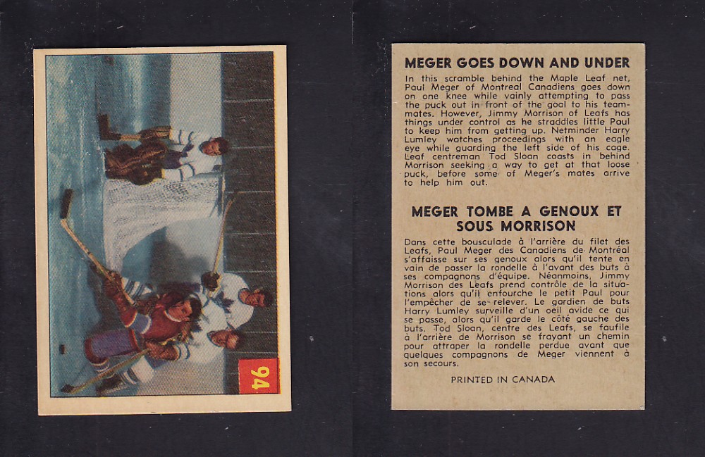 1954-55 PARKHURST HOCKEY CARD #94 MEGER GOES DOWN AND UNDER photo