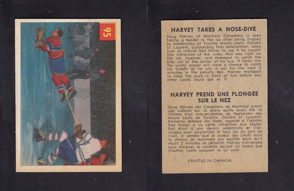 1954-55 PARKHURST HOCKEY CARD #95 HARVEY TAKES A NOSE-DIVE photo