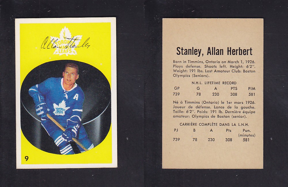 1962-63 PARKHURST HOCKEY CARD #9 A .STANLEY photo