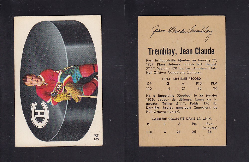 1962-63 PARKHURST HOCKEY CARD #54 J. C. TREMBLAY photo